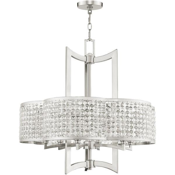 HomeRoots Six Light Dimmable Chandelier - Modern Cylindrical Shades for Stylish Ambiance in Any Room 687592