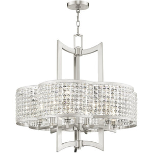 HomeRoots Six Light Dimmable Chandelier - Modern Cylindrical Shades for Stylish Ambiance in Any Room 687592