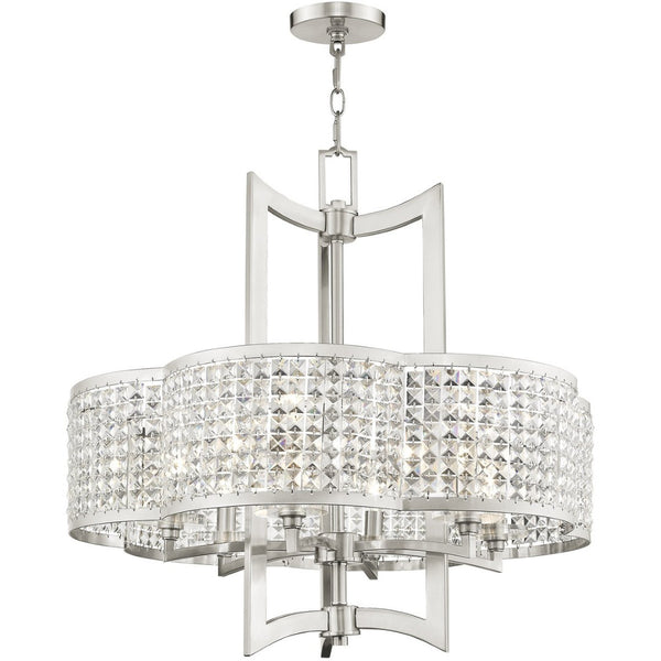 HomeRoots Six Light Dimmable Chandelier - Modern Cylindrical Shades for Stylish Ambiance in Any Room 687592