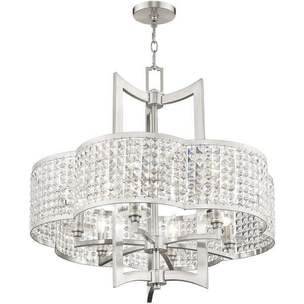 HomeRoots Six Light Dimmable Chandelier - Modern Cylindrical Shades for Stylish Ambiance in Any Room 687592