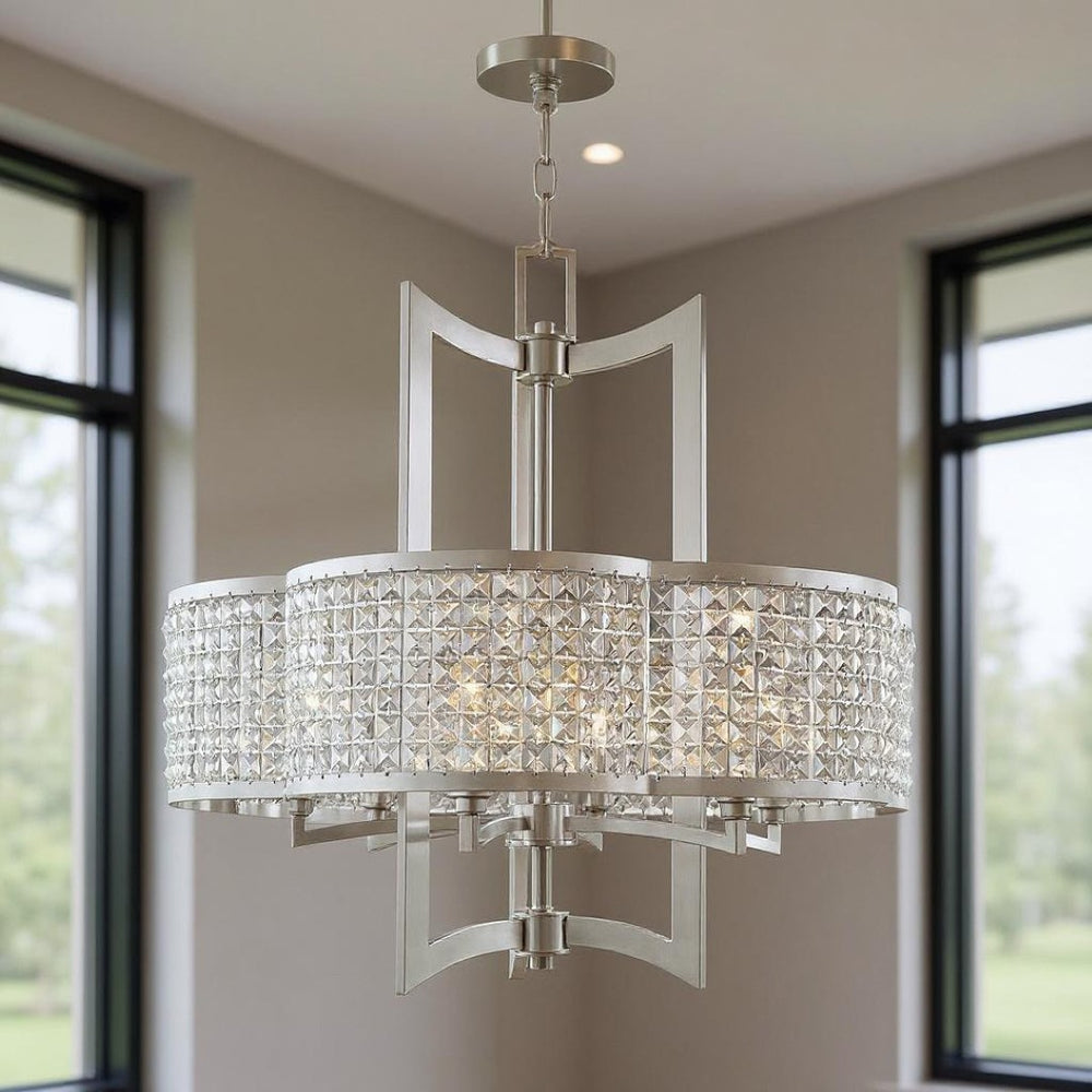 HomeRoots Six Light Dimmable Chandelier - Modern Cylindrical Shades for Stylish Ambiance in Any Room 687592