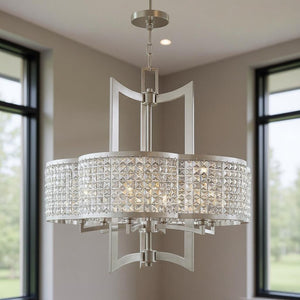 HomeRoots Six Light Dimmable Chandelier - Modern Cylindrical Shades for Stylish Ambiance in Any Room 687592