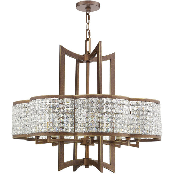 HomeRoots Bronze Eight-Light Dimmable Chandelier with Elegant Clear Shades for Modern Dining & Foyer Decor 687593