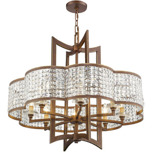 HomeRoots Bronze Eight-Light Dimmable Chandelier with Elegant Clear Shades for Modern Dining & Foyer Decor 687593
