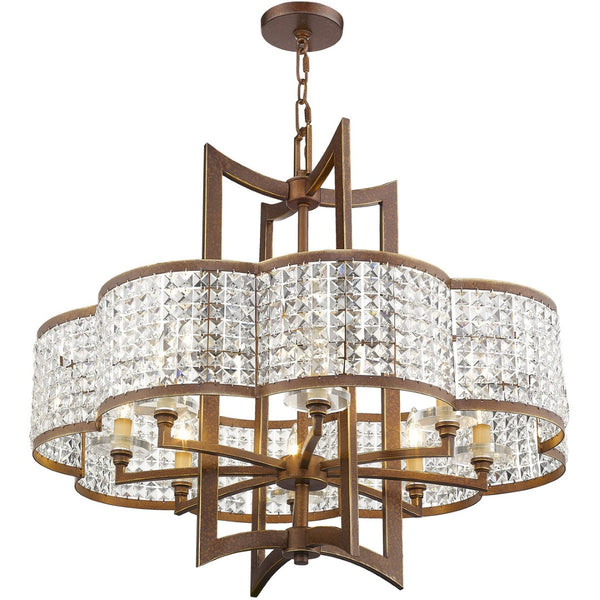 HomeRoots Bronze Eight-Light Dimmable Chandelier with Elegant Clear Shades for Modern Dining & Foyer Decor 687593