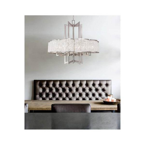 HomeRoots Eight Light Dimmable Chandelier with Modern Cylinder Shades for Elegant Dining and Living Spaces 687594