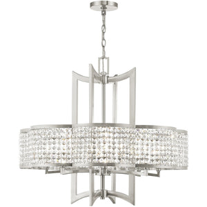 HomeRoots Eight Light Dimmable Chandelier with Modern Cylinder Shades for Elegant Dining and Living Spaces 687594