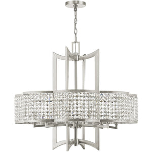HomeRoots Eight Light Dimmable Chandelier with Modern Cylinder Shades for Elegant Dining and Living Spaces 687594