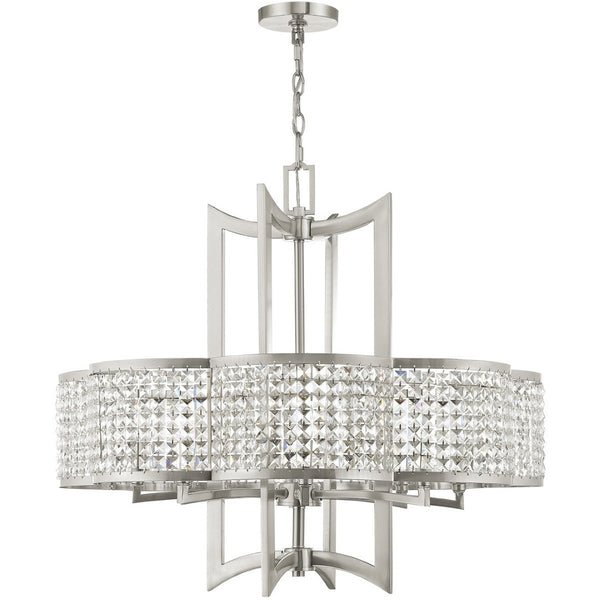 HomeRoots Eight Light Dimmable Chandelier with Modern Cylinder Shades for Elegant Dining and Living Spaces 687594