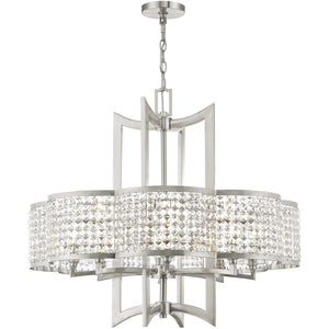HomeRoots Eight Light Dimmable Chandelier with Modern Cylinder Shades for Elegant Dining and Living Spaces 687594