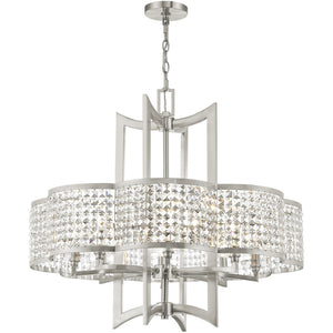 HomeRoots Eight Light Dimmable Chandelier with Modern Cylinder Shades for Elegant Dining and Living Spaces 687594