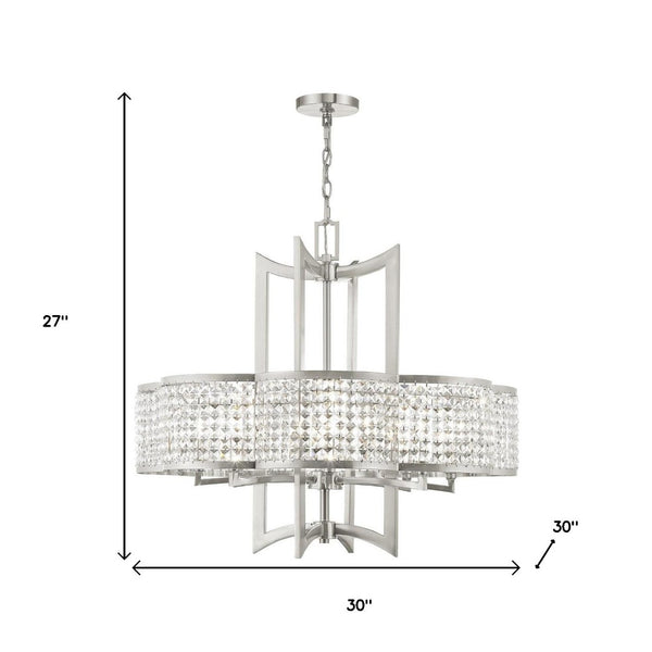 HomeRoots Eight Light Dimmable Chandelier with Modern Cylinder Shades for Elegant Dining and Living Spaces 687594