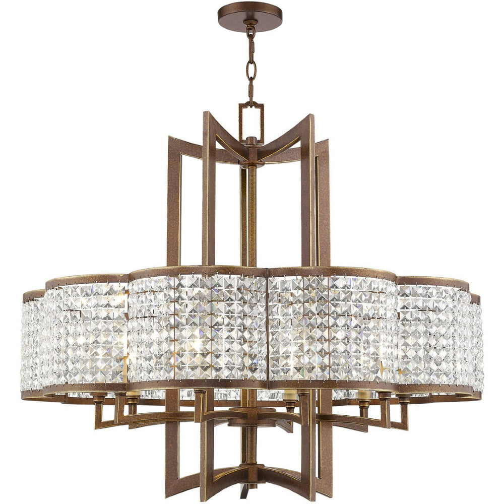 HomeRoots Ten Light Dimmable Chandelier - Contemporary Steel Fixture with Shades for Dining and Living Spaces 687595