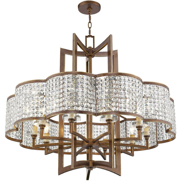 HomeRoots Ten Light Dimmable Chandelier - Contemporary Steel Fixture with Shades for Dining and Living Spaces 687595