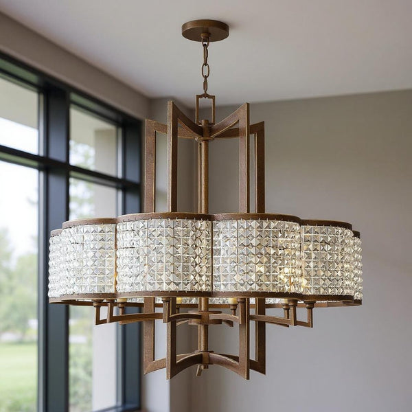 HomeRoots Ten Light Dimmable Chandelier - Contemporary Steel Fixture with Shades for Dining and Living Spaces 687595
