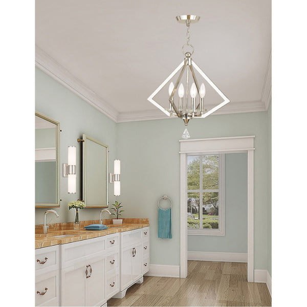 HomeRoots Four Light Dimmable Chandelier – Modern Cylinder Shades, Durable Steel, Perfect for Any Room 687599