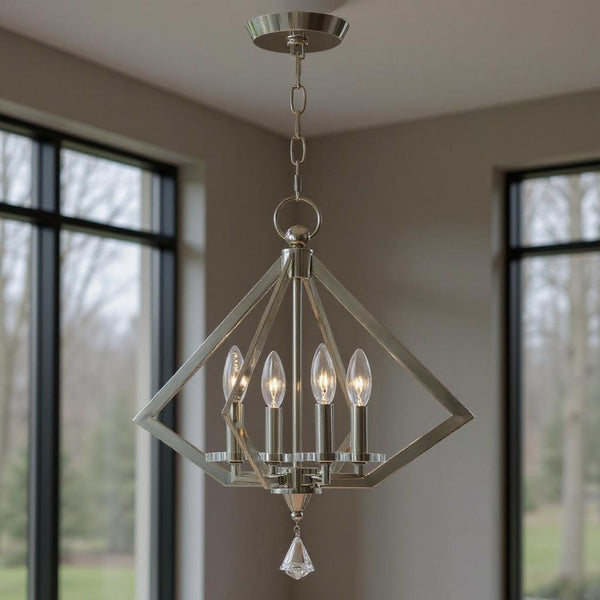 HomeRoots Four Light Dimmable Chandelier – Modern Cylinder Shades, Durable Steel, Perfect for Any Room 687599
