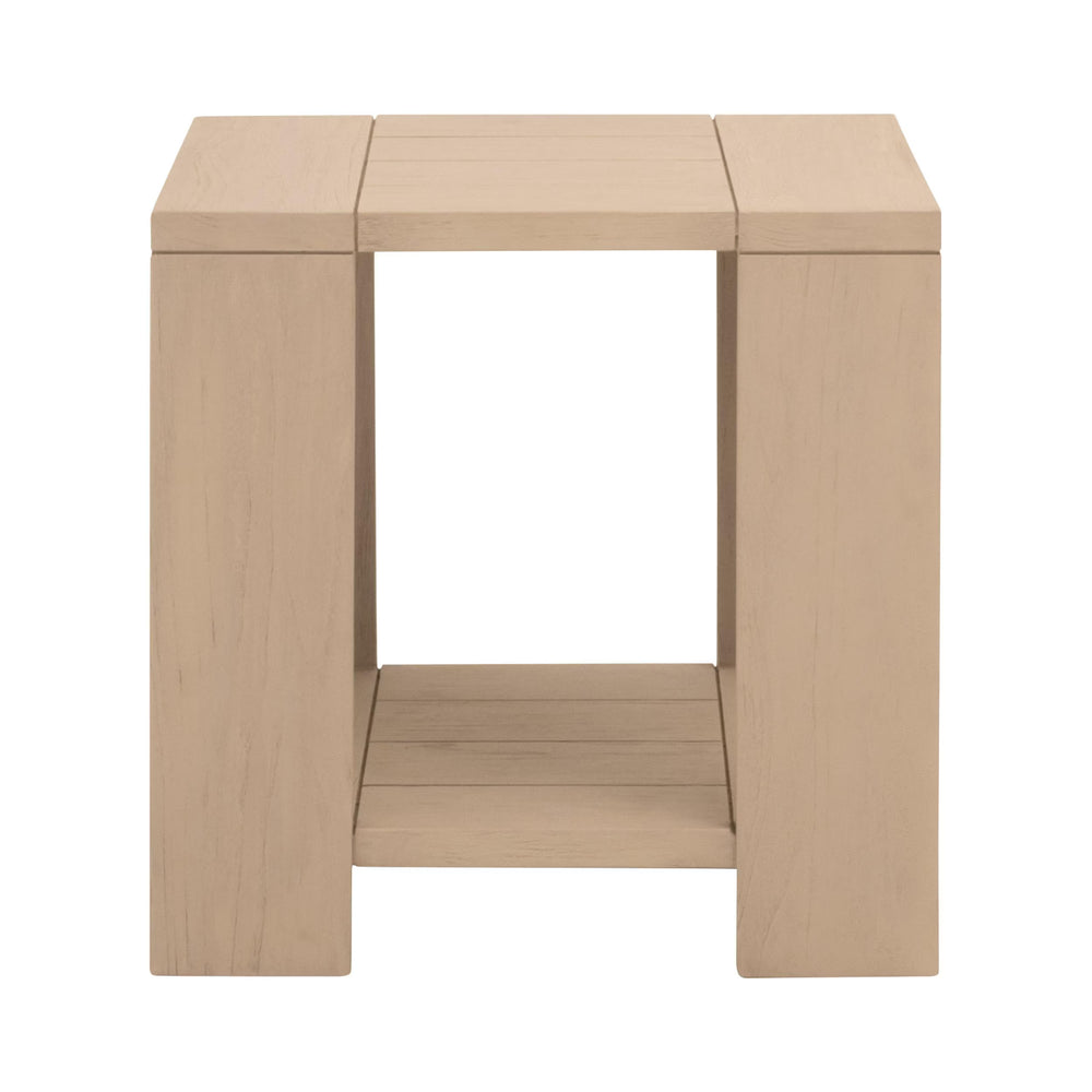 Essentials for Living Sur Solid Teak Outdoor End Table with Lower Shelf for Patio or Living Room 6876.W-ET