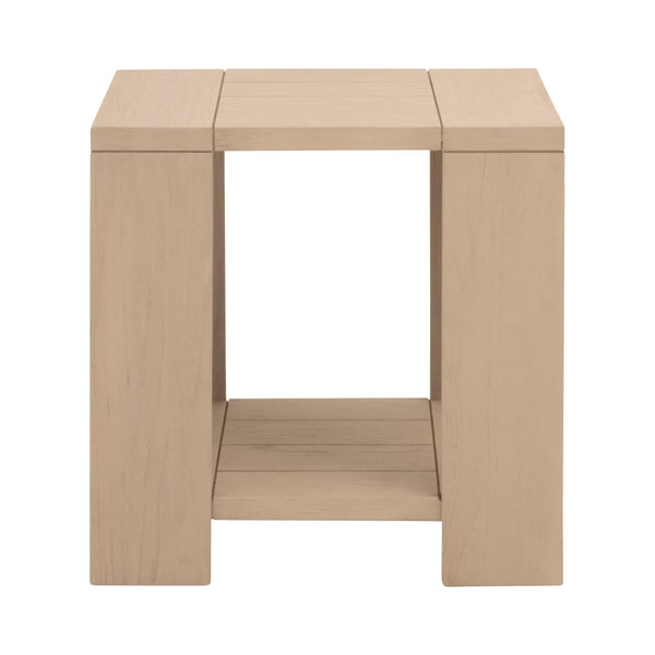 Essentials for Living Sur Solid Teak Outdoor End Table with Lower Shelf for Patio or Living Room 6876.W-ET