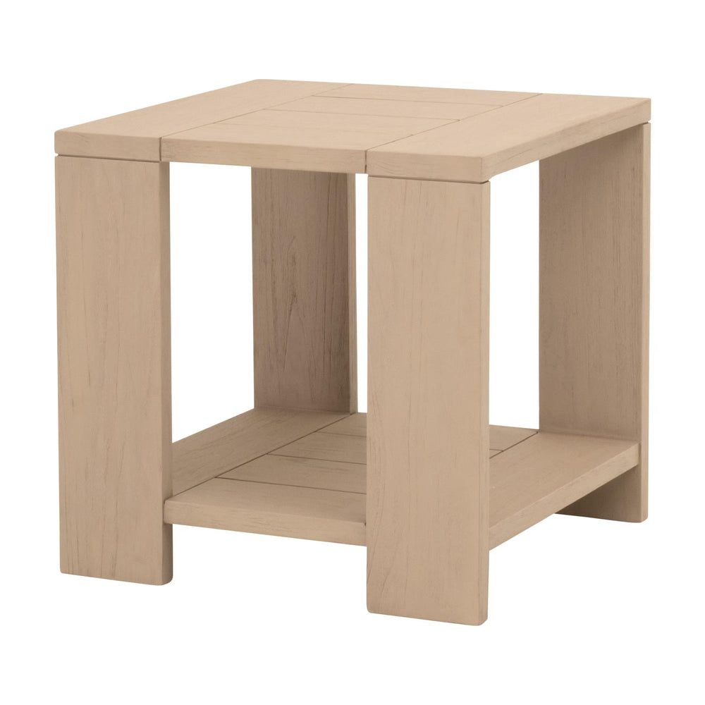 Essentials for Living Sur Solid Teak Outdoor End Table with Lower Shelf for Patio or Living Room 6876.W-ET