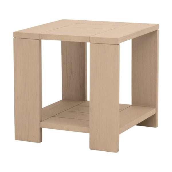 Essentials for Living Sur Solid Teak Outdoor End Table with Lower Shelf for Patio or Living Room 6876.W-ET
