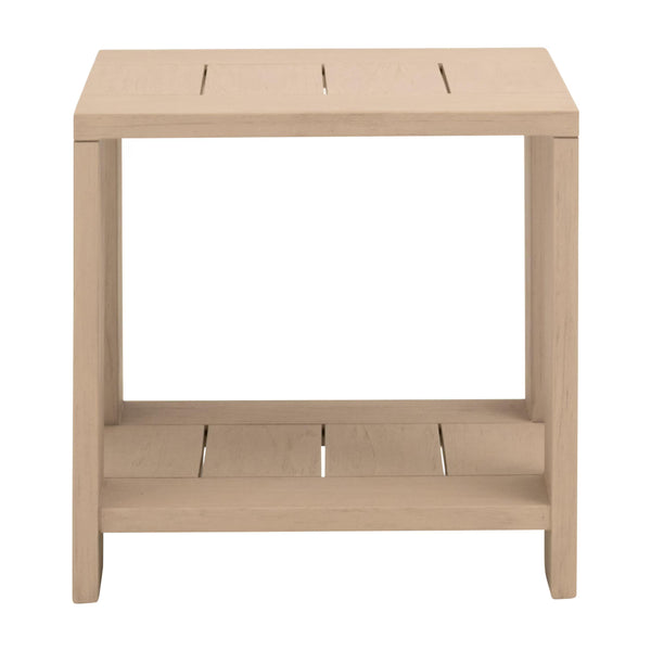 Essentials for Living Sur Solid Teak Outdoor End Table with Lower Shelf for Patio or Living Room 6876.W-ET
