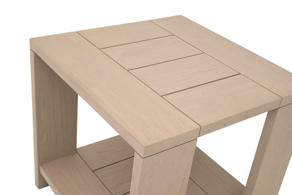 Essentials for Living Sur Solid Teak Outdoor End Table with Lower Shelf for Patio or Living Room 6876.W-ET