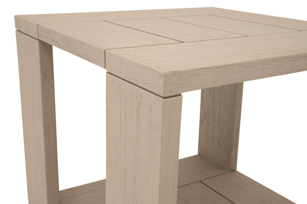 Essentials for Living Sur Solid Teak Outdoor End Table with Lower Shelf for Patio or Living Room 6876.W-ET