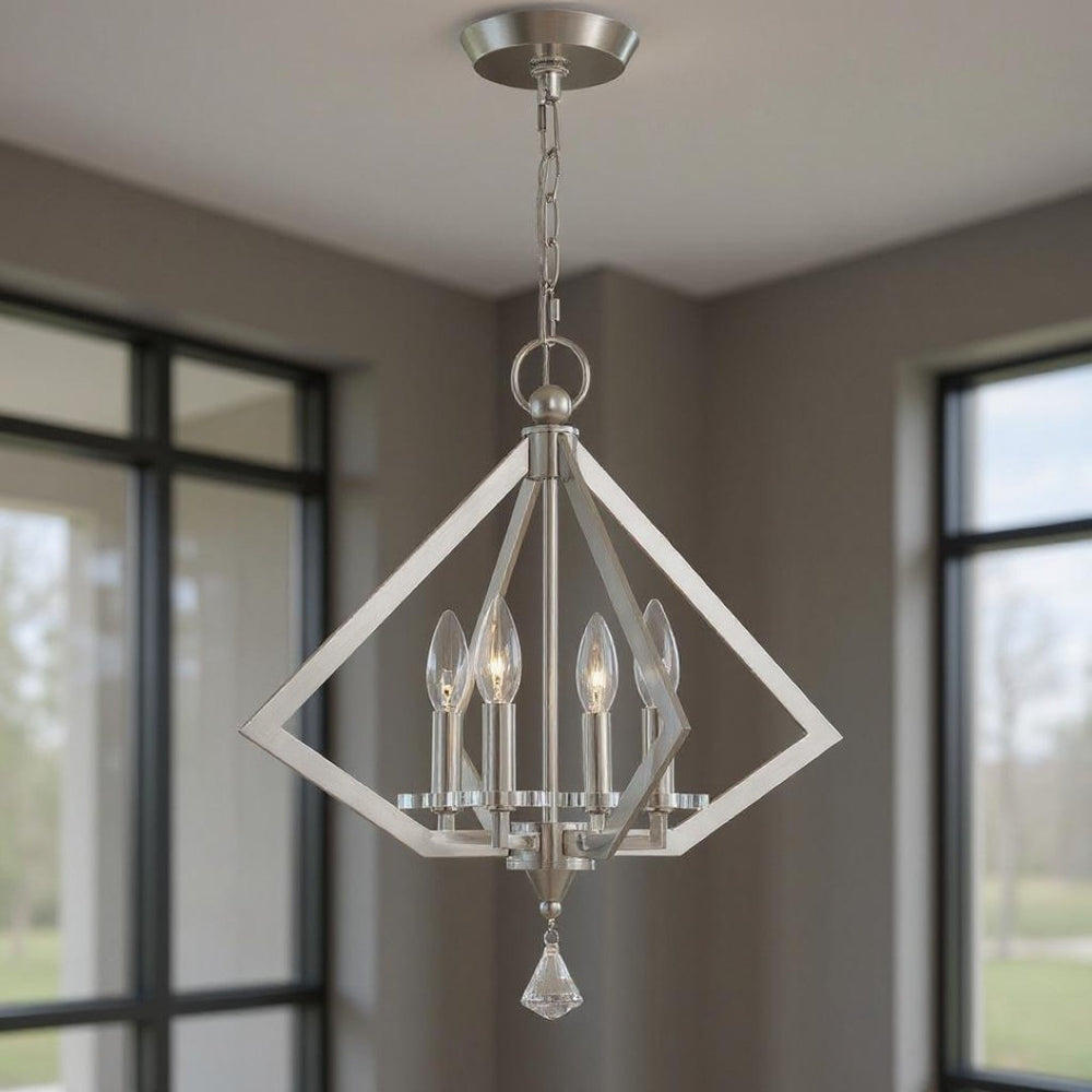 HomeRoots Four Light Dimmable Chandelier with Modern Cylindrical Shades for Elegant Ambient Lighting Solutions 687600