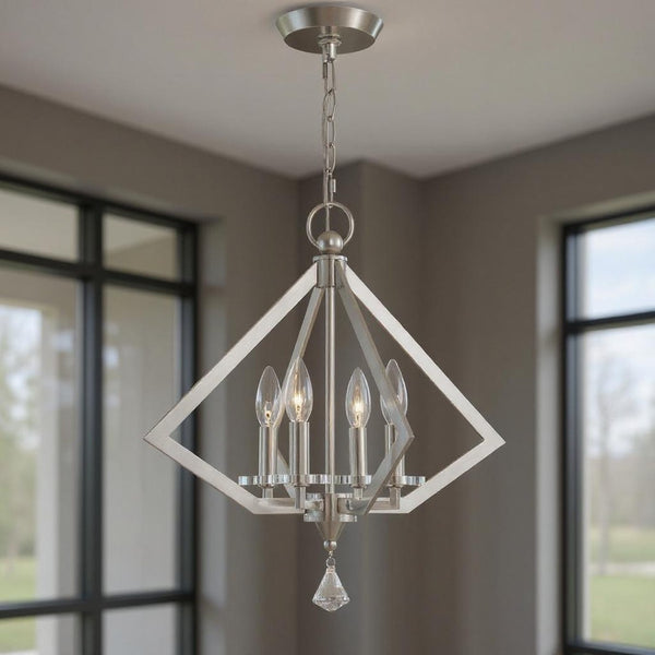HomeRoots Four Light Dimmable Chandelier with Modern Cylindrical Shades for Elegant Ambient Lighting Solutions 687600
