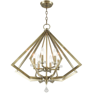 HomeRoots Six Light Dimmable Chandelier – Modern Cylindrical Design, Adjustable for Sloped Ceilings & Style 687601