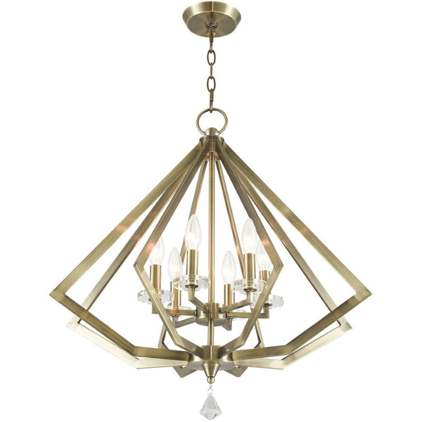 HomeRoots Six Light Dimmable Chandelier – Modern Cylindrical Design, Adjustable for Sloped Ceilings & Style 687601