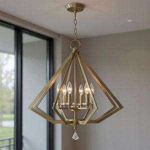 HomeRoots Six Light Dimmable Chandelier – Modern Cylindrical Design, Adjustable for Sloped Ceilings & Style 687601