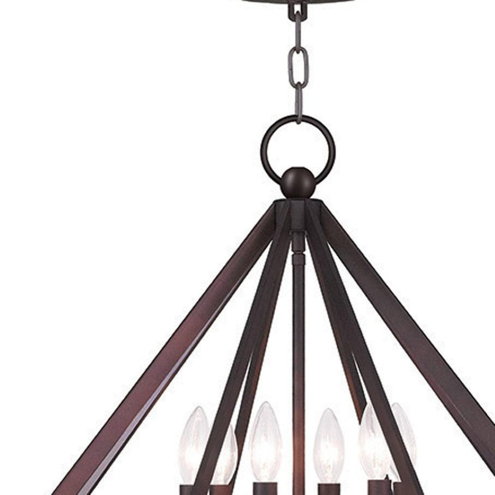 HomeRoots Bronze Six-Light Dimmable Chandelier with Elegant Cylinder Shades for Modern Home Decor & Ambiance 687603
