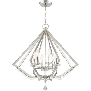 HomeRoots Six Light Dimmable Chandelier - Modern Cylindrical Shades for Versatile Ambiance & Timeless Style 687604