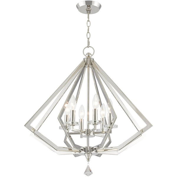 HomeRoots Six Light Dimmable Chandelier - Modern Cylindrical Shades for Versatile Ambiance & Timeless Style 687604