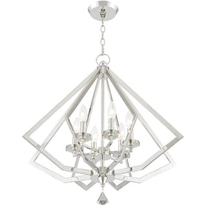 HomeRoots Six Light Dimmable Chandelier - Modern Cylindrical Shades for Versatile Ambiance & Timeless Style 687604