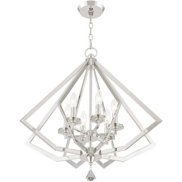 HomeRoots Six Light Dimmable Chandelier - Modern Cylindrical Shades for Versatile Ambiance & Timeless Style 687604