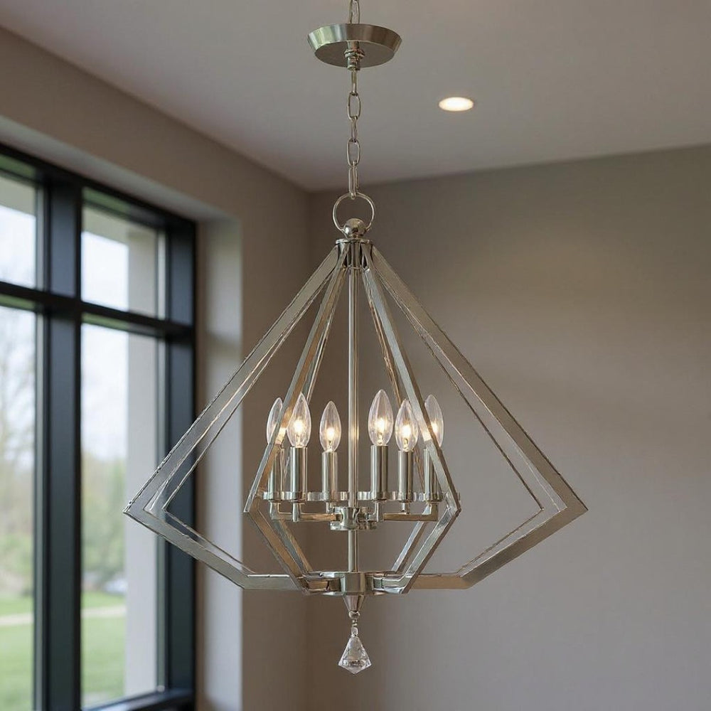 HomeRoots Six Light Dimmable Chandelier - Modern Cylindrical Shades for Versatile Ambiance & Timeless Style 687604