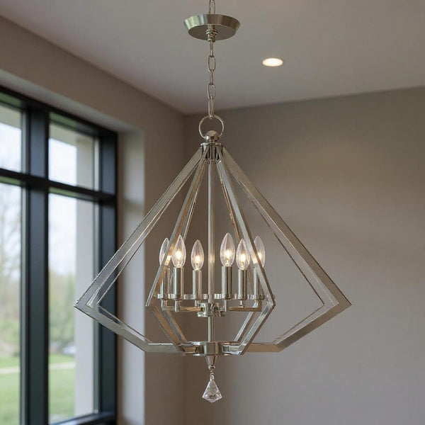 HomeRoots Six Light Dimmable Chandelier - Modern Cylindrical Shades for Versatile Ambiance & Timeless Style 687604