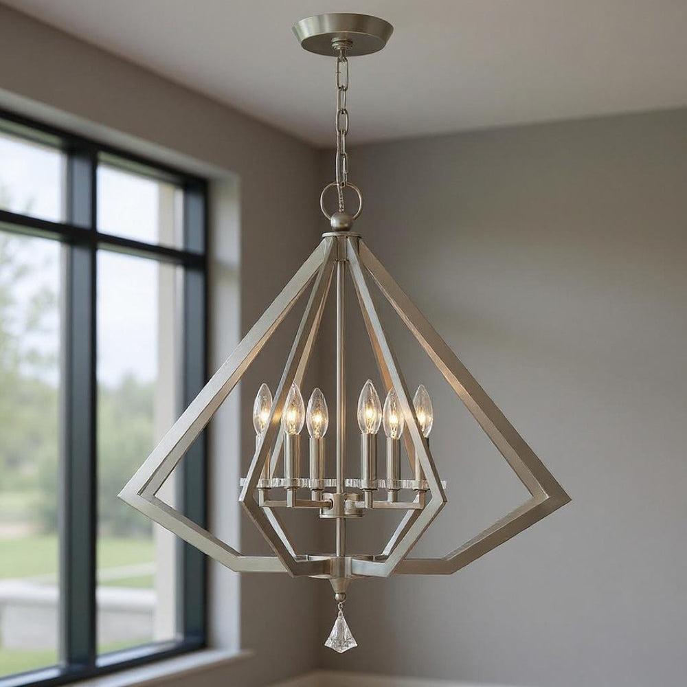 HomeRoots Six Light Dimmable Chandelier: Modern Cylinder Shades for Adjustable Illumination in Any Room 687605
