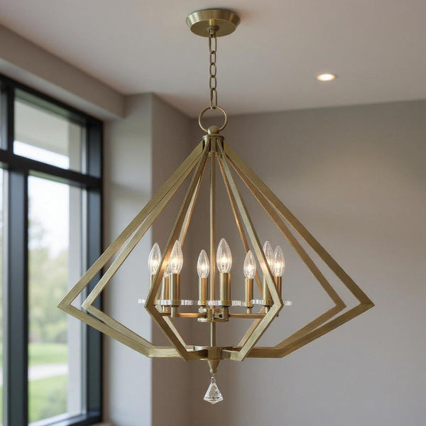 HomeRoots Eight Light Dimmable Chandelier - Contemporary Cylinder Design for Stylish Ambiance in Any Room 687606