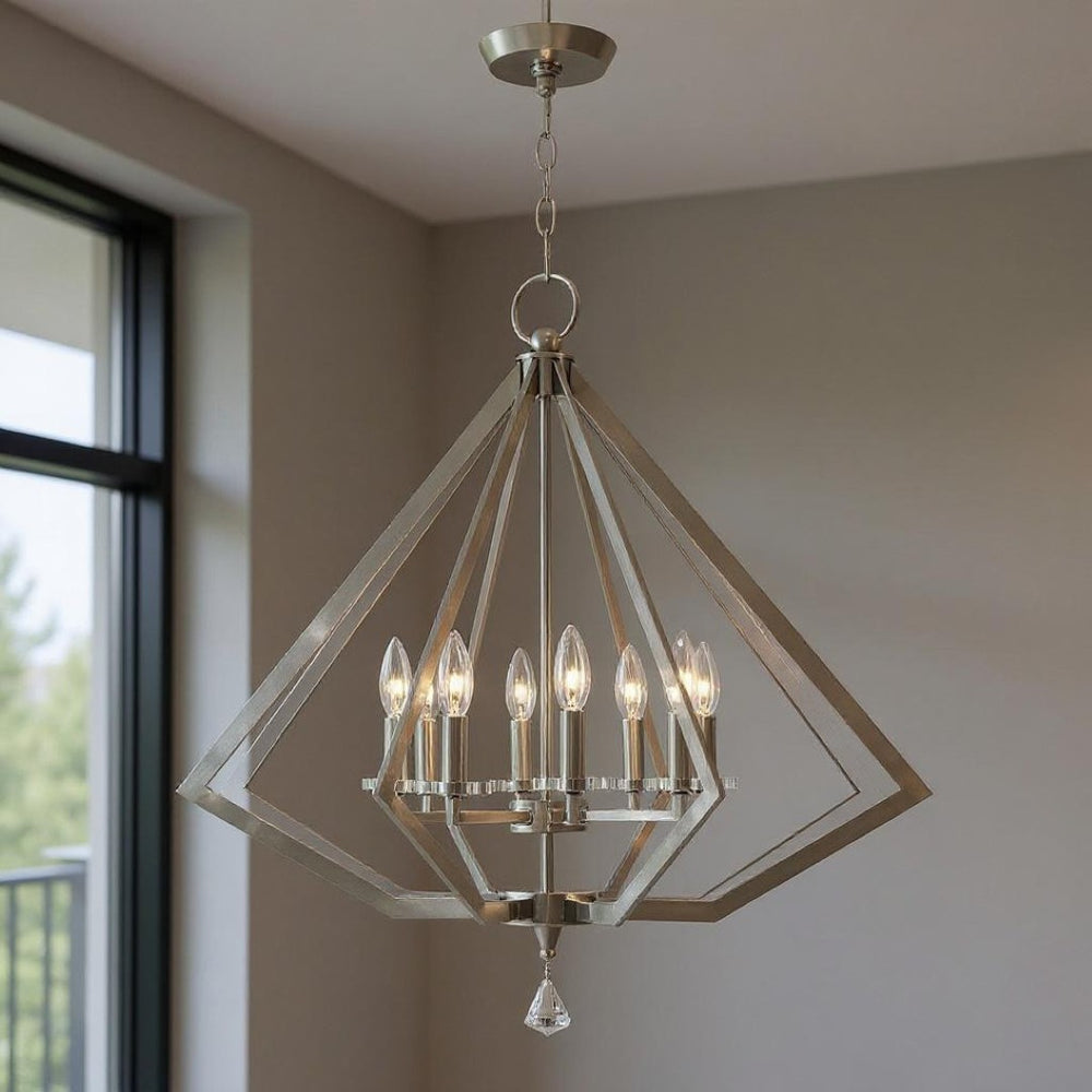 HomeRoots Eight Light Dimmable Chandelier with Modern Cylinder Shades for Elegant Home Illumination & Style 687608