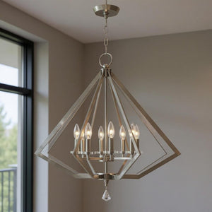 HomeRoots Eight Light Dimmable Chandelier with Modern Cylinder Shades for Elegant Home Illumination & Style 687608