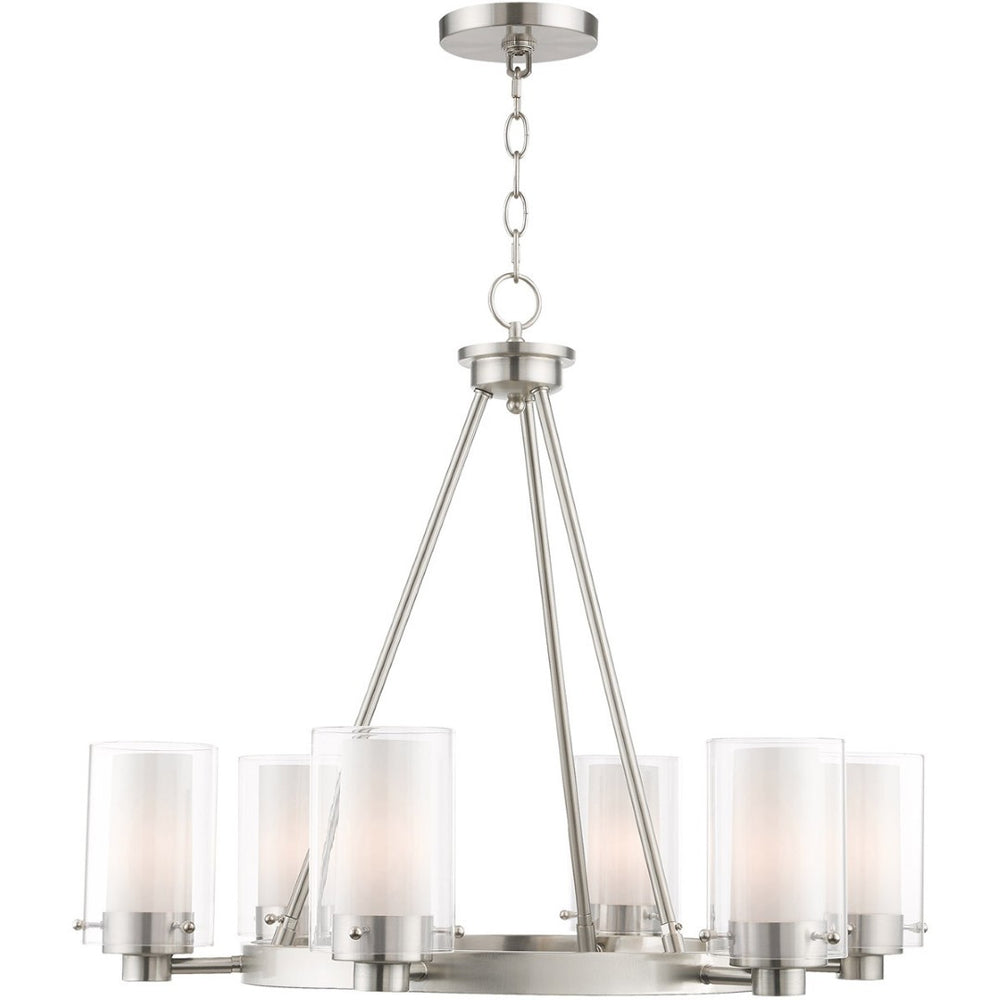 HomeRoots Six Light Dimmable Chandelier - Modern Steel Design with Cylindrical Shades for Stylish Illumination 687609