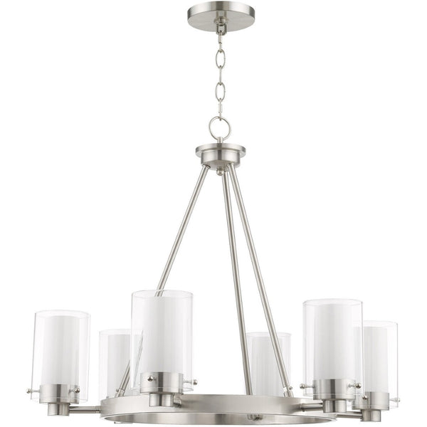HomeRoots Six Light Dimmable Chandelier - Modern Steel Design with Cylindrical Shades for Stylish Illumination 687609