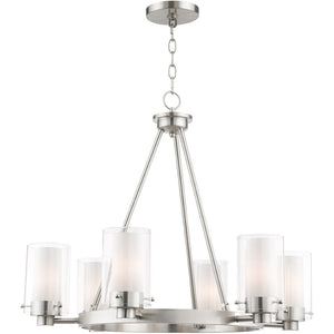 HomeRoots Six Light Dimmable Chandelier - Modern Steel Design with Cylindrical Shades for Stylish Illumination 687609