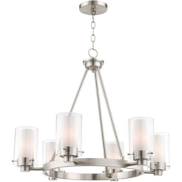 HomeRoots Six Light Dimmable Chandelier - Modern Steel Design with Cylindrical Shades for Stylish Illumination 687609