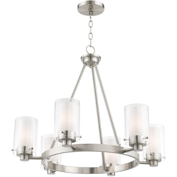 HomeRoots Six Light Dimmable Chandelier - Modern Steel Design with Cylindrical Shades for Stylish Illumination 687609