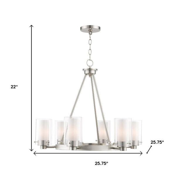 HomeRoots Six Light Dimmable Chandelier - Modern Steel Design with Cylindrical Shades for Stylish Illumination 687609